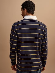Navy Blue/Fine Yellow Horizontal Stripe Rugby Shirt - Image 3 of 7