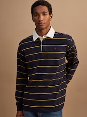 Navy Blue/Fine Yellow Horizontal Stripe Rugby Shirt - Image 4 of 7