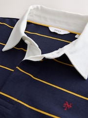 Navy Blue/Fine Yellow Horizontal Stripe Rugby Shirt - Image 6 of 7