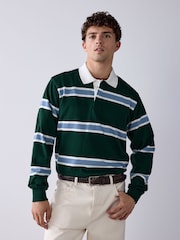 Green/Fine Blue Horizontal Stripe Rugby Shirt - Image 1 of 7