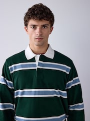 Green/Fine Blue Horizontal Stripe Rugby Shirt - Image 4 of 7