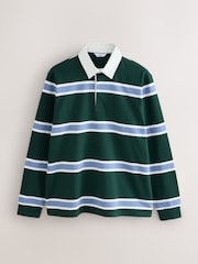 Green/Fine Blue Horizontal Stripe Rugby Shirt - Image 5 of 7