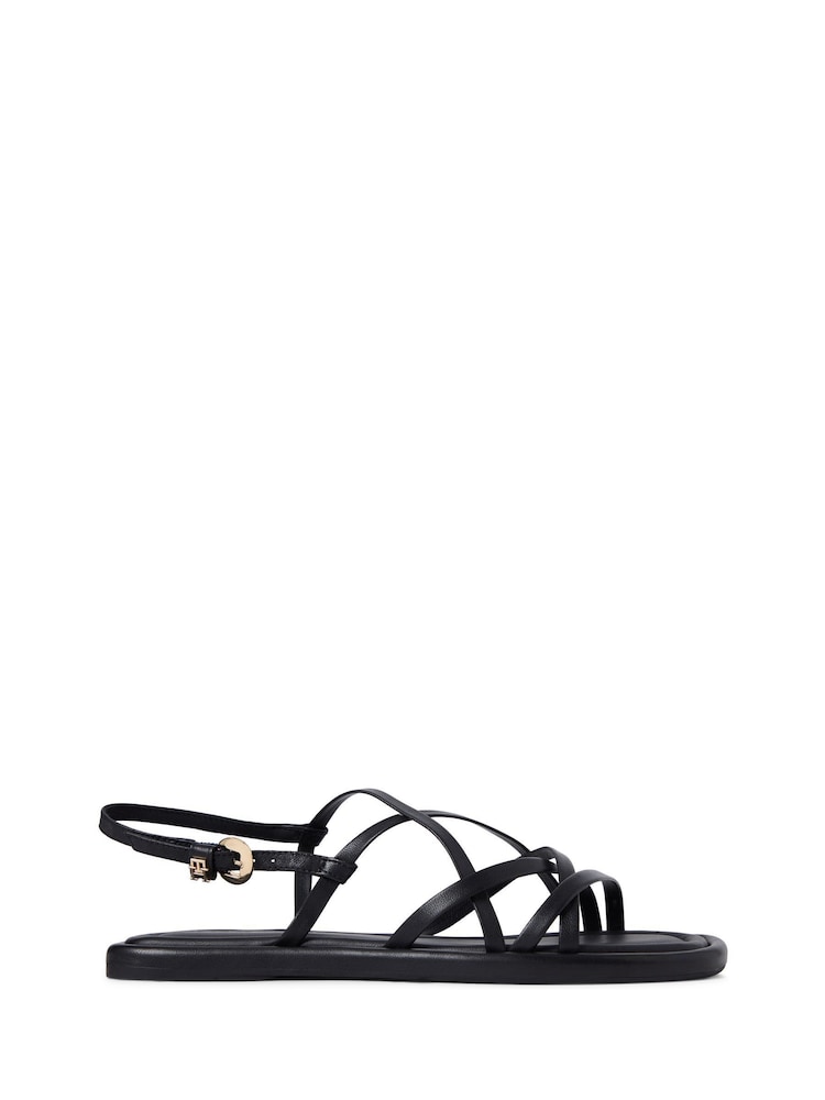 Tommy Hilfiger Black Leather Crossover Strap Flat Sandals - Image 1 of 6