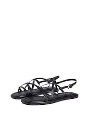 Tommy Hilfiger Black Leather Crossover Strap Flat Sandals - Image 2 of 6