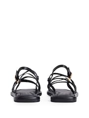 Tommy Hilfiger Black Leather Crossover Strap Flat Sandals - Image 4 of 6