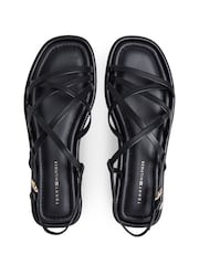 Tommy Hilfiger Black Leather Crossover Strap Flat Sandals - Image 5 of 6