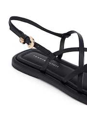 Tommy Hilfiger Black Leather Crossover Strap Flat Sandals - Image 6 of 6