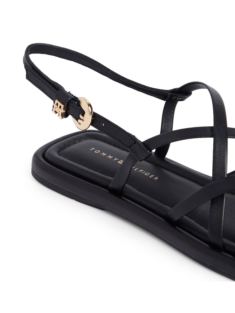 Tommy Hilfiger Black Leather Crossover Strap Flat Sandals - Image 6 of 6