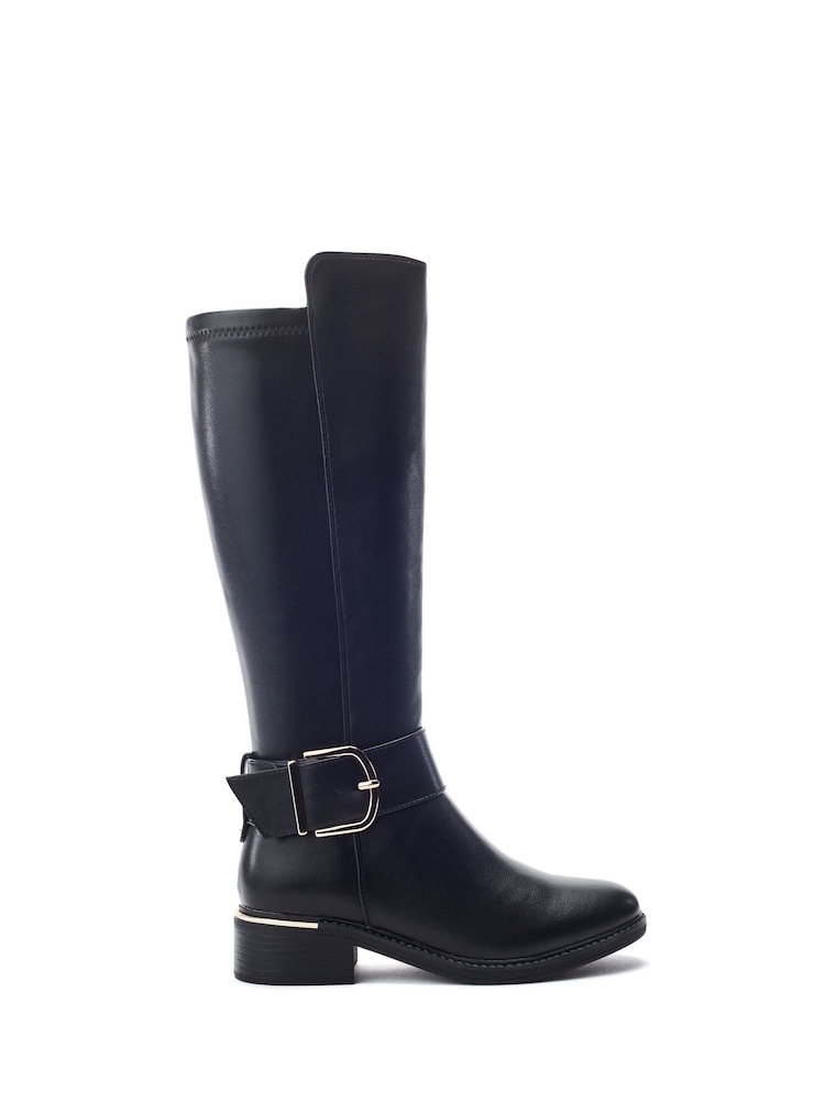Moda in Pelle Black Sumiha Smart Long Boots With Buckle - Image 1 of 4