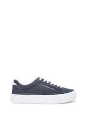 Tommy Hilfiger Blue Washed Canvas Platform Trainers - Image 1 of 6