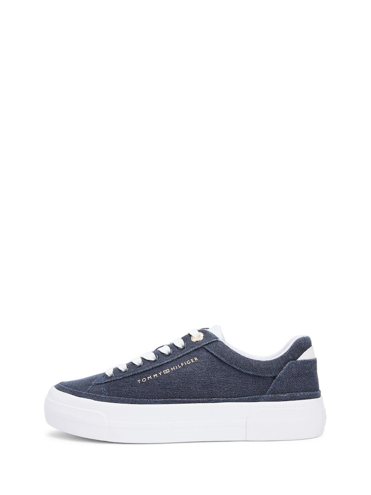 Tommy Hilfiger Blue Washed Canvas Platform Trainers - Image 2 of 6 Tommy Hilfiger Blue Washed Canvas Platform Trainers - Image 2 of 6