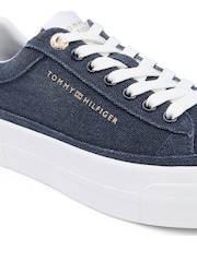 Tommy Hilfiger Blue Washed Canvas Platform Trainers - Image 6 of 6
