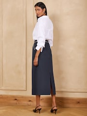 Love & Roses Navy Tailored Contrast Tipping Pencil Skirt - Image 4 of 4