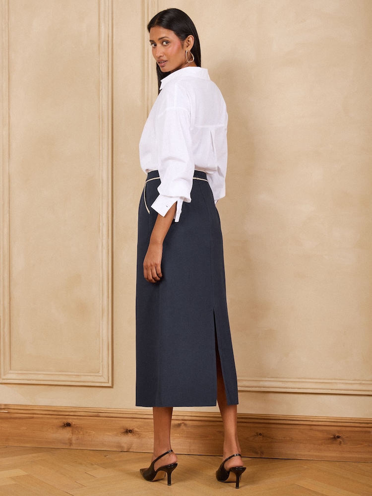 Love & Roses Navy Tailored Contrast Tipping Pencil Skirt - Image 4 of 4