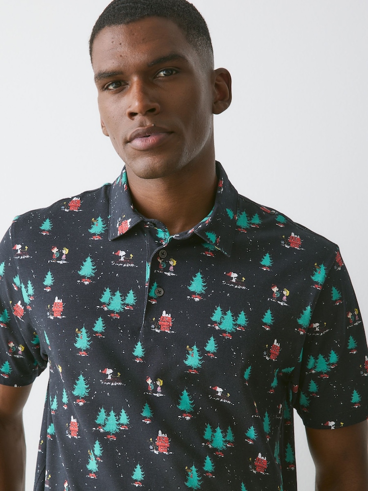 Grey Snoopy Christmas Short Sleeve Motionflex Polo Shirt - Image 1 of 7