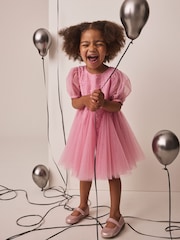 Pastel Pink 3D Flower Godet Occasion Dress (3mths-8yrs) - Image 1 of 5