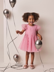Pastel Pink 3D Flower Godet Occasion Dress (3mths-8yrs) - Image 2 of 5