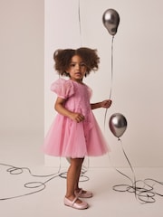 Pastel Pink 3D Flower Godet Occasion Dress (3mths-8yrs) - Image 3 of 5