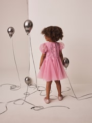 Pastel Pink 3D Flower Godet Occasion Dress (3mths-8yrs) - Image 4 of 5