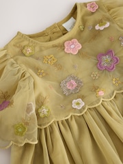 Olivgrün - Gesticktes Netz-Kleid für besondere Anlässe (3Monate –8Jahre) - Bild 7 von 8
