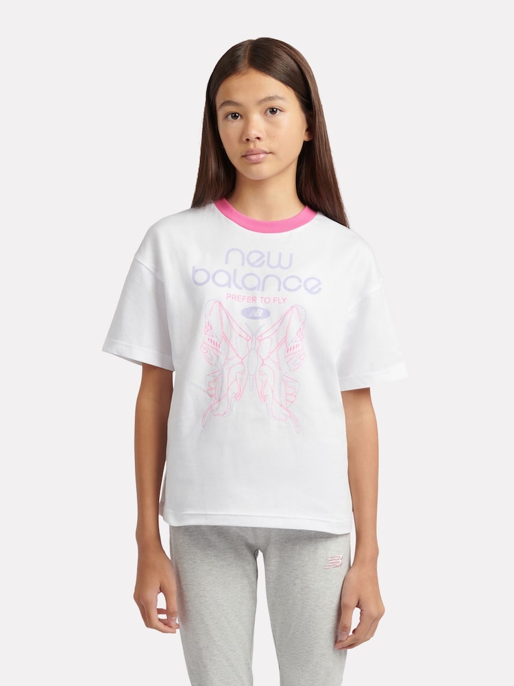 New Balance White Prefer To Fly Butterfly Graphic T-Shirt - Image 1 of 9