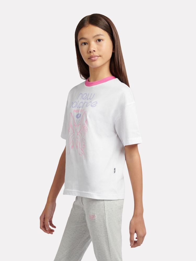 New Balance White Prefer To Fly Butterfly Graphic T-Shirt - Image 2 of 9