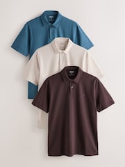 Neutral Marl/Chocolate/Teal Plain Motionflex Short Sleeve Jersey Polo Shirts 3 Pack - Image 1 of 9