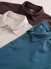 Neutral Marl/Chocolate/Teal Plain Motionflex Short Sleeve Jersey Polo Shirts 3 Pack - Image 8 of 9