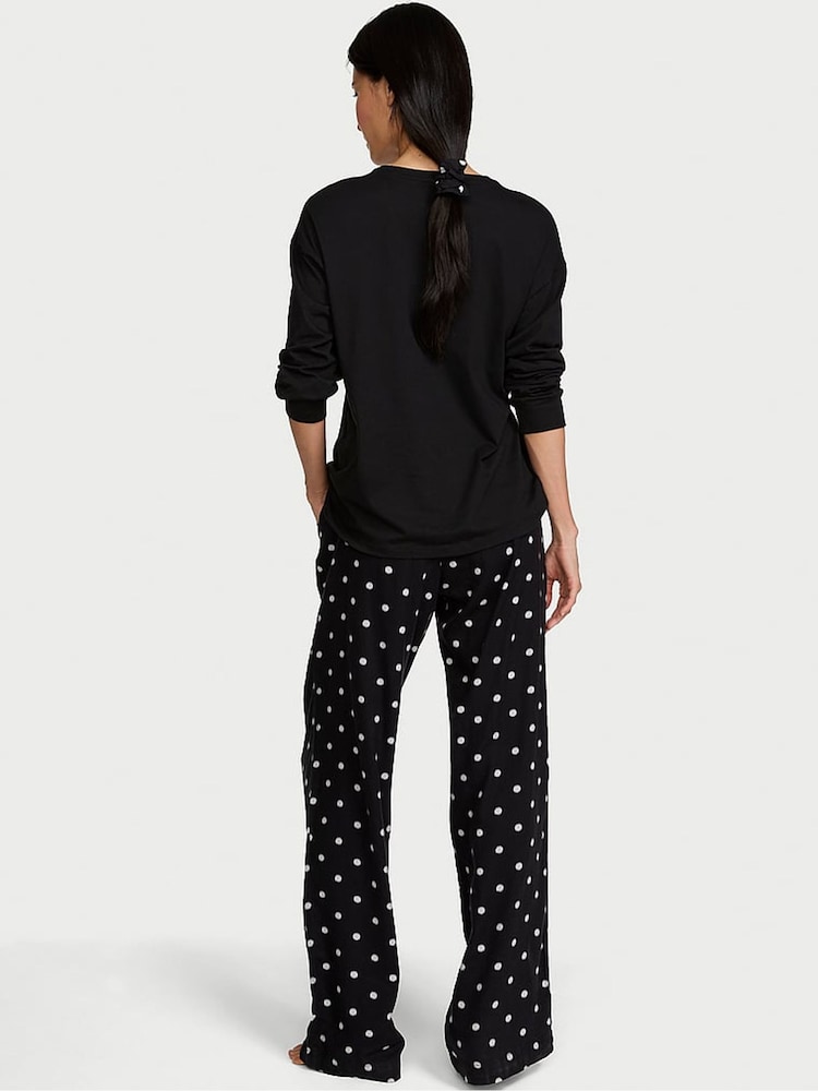 Victoria's Secret Black Polka Dot Long Sleeve Flannel Pyjamas  Scrunchie Set - Image 2 of 2
