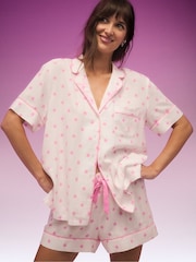 Victoria's Secret Pink Polka Dot White Flannel Shorts Pyjama Set - Image 1 of 3