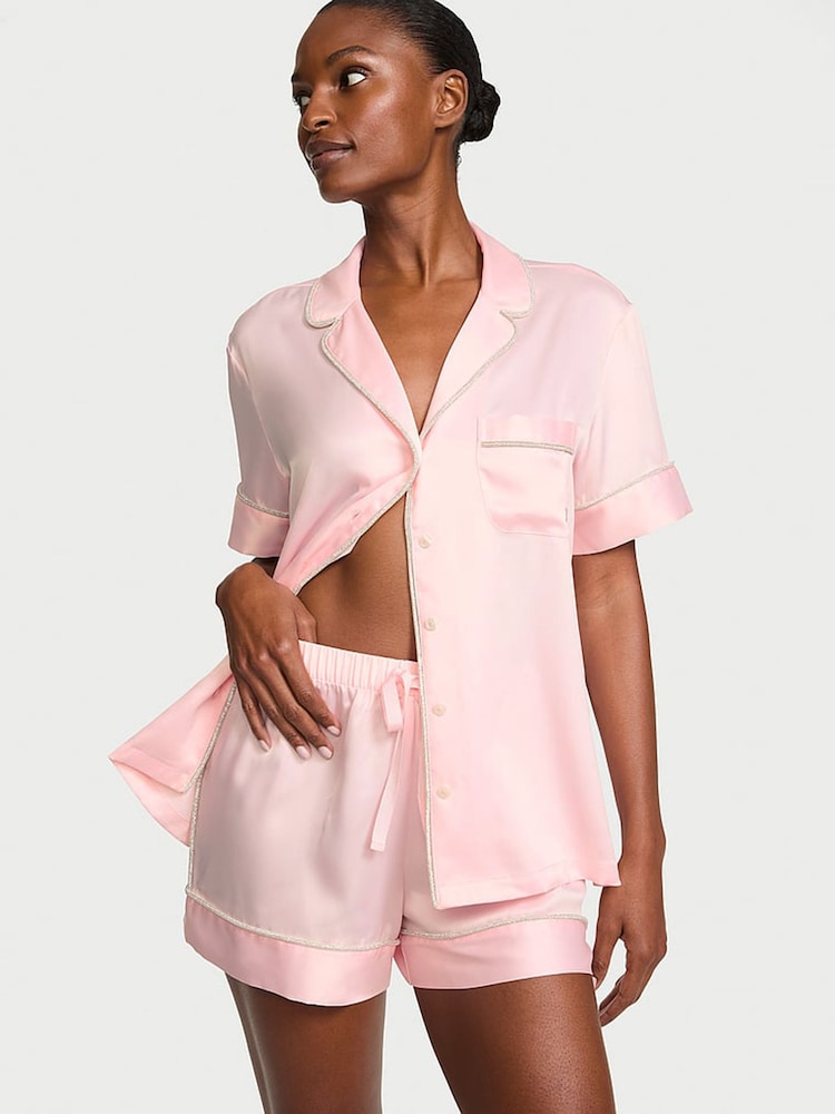 Victoria's Secret Angel Pink Shine Satin Short Pyjamas Set - Image 1 of 3 Victoria's Secret Angel Pink Shine Satin Short Pyjamas Set - Image 1 of 3