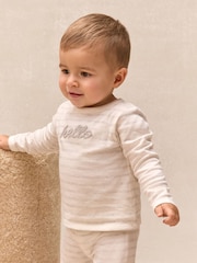 The White Company White Cotton Hello Baby Top & Leggings Set - Image 3 of 5