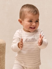 The White Company White Cotton Hello Baby Top & Leggings Set - Image 4 of 5