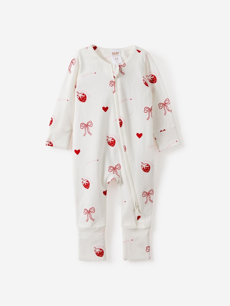 Cotton On Vanilla/Sweetheart Long Sleeve Zip Sleepsuit - Image 1 of 3