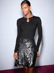 Қара - Sequin Velvet Mini Skirt - 8суретінің 1 суреті