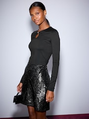 Қара - Sequin Velvet Mini Skirt - 8суретінің 2 суреті