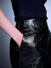 Black Textured Faux Leather Column Midi Skirt - Image 5 of 5