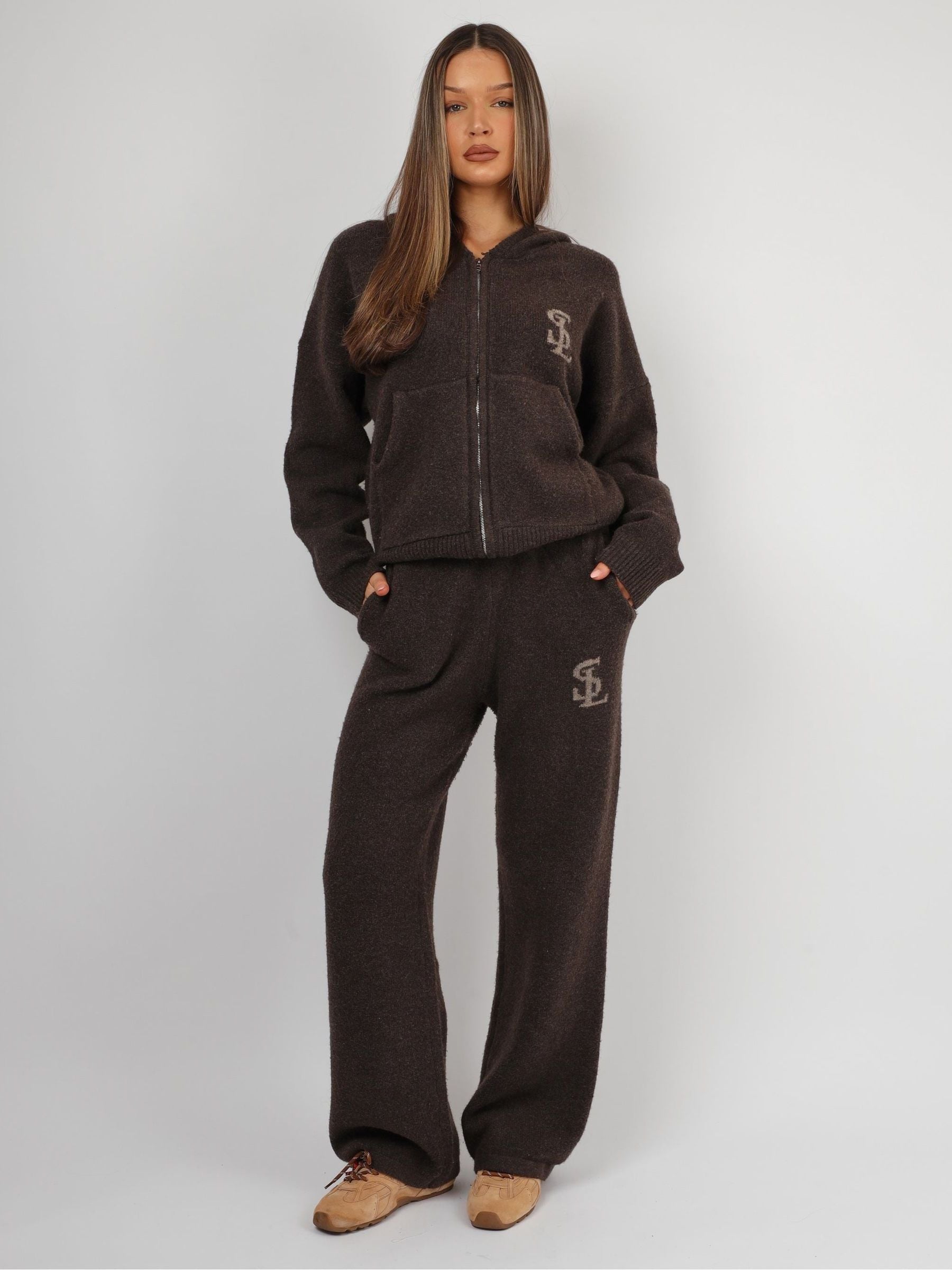 Buy Simmi London Brown Romy Simmi Studios Chunky Knit Hoodie from