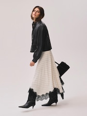 Mint Velvet Cream Polka Dot Lace Trim Midi Skirt - Image 1 of 7