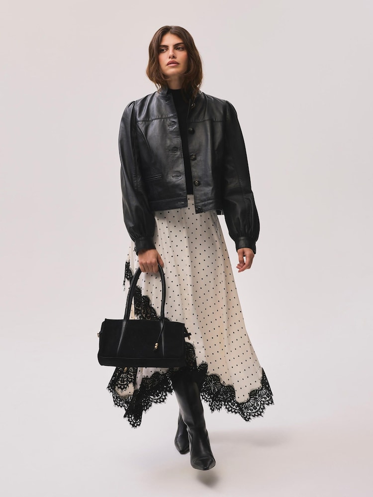 Mint Velvet Cream Polka Dot Lace Trim Midi Skirt - Image 2 of 7