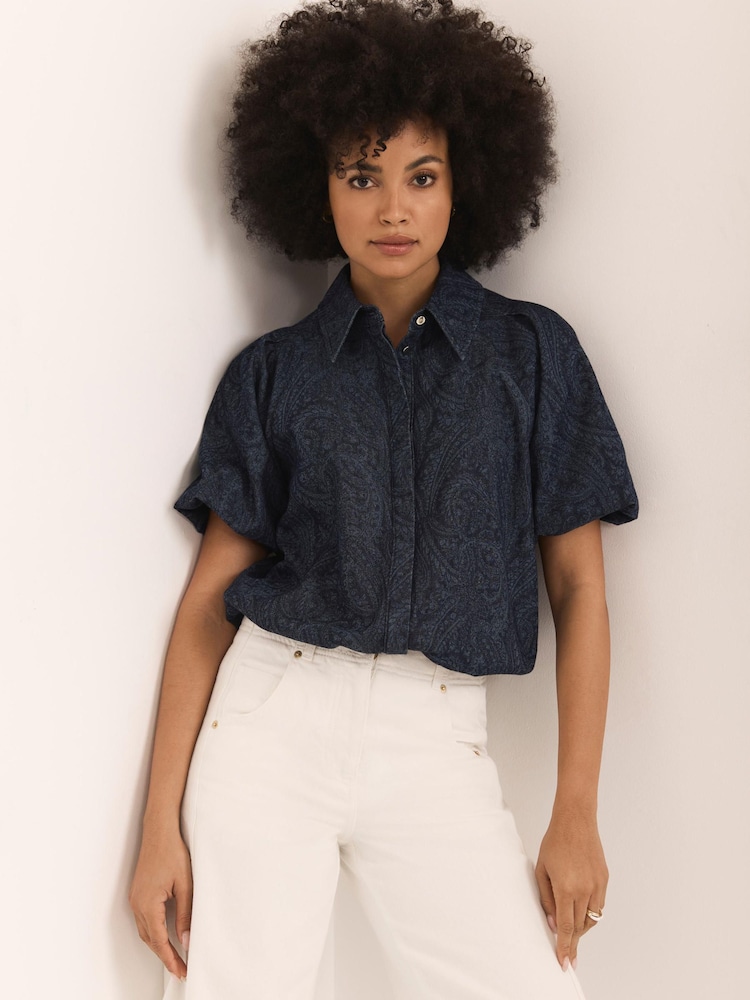 Mint Velvet Blue Paisley Denim Shirt - Image 1 of 7