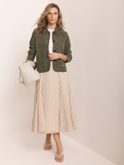 كريم - Mint Velvet Striped A Line Midi Skirt - صورة 3 من 7