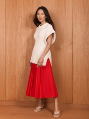 Mint Velvet Red Cotton Full Midi Skirt - Image 4 of 8