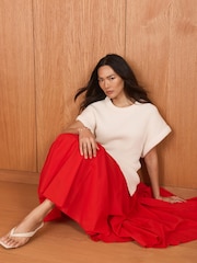 Mint Velvet Red Cotton Full Midi Skirt - Image 7 of 8