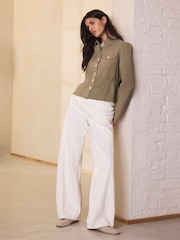 Mint Velvet Green Cotton Blend Peplum Jacket - Image 4 of 8