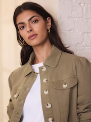 Mint Velvet Green Cotton Blend Peplum Jacket - Image 6 of 8