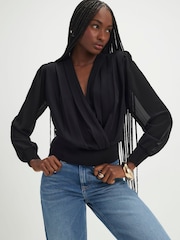 River Island Black Knitted Hybrid Long Sleeve Top - Image 1 of 4
