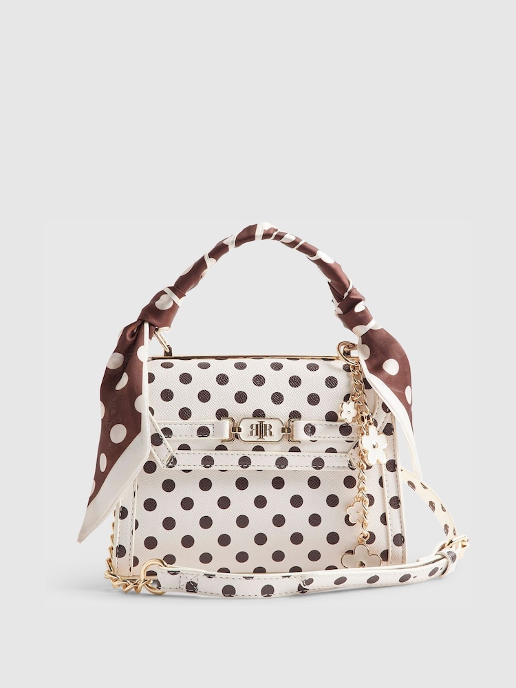 River Island Brown Polka Dot Mini Charm Tote Bag - Image 1 of 6