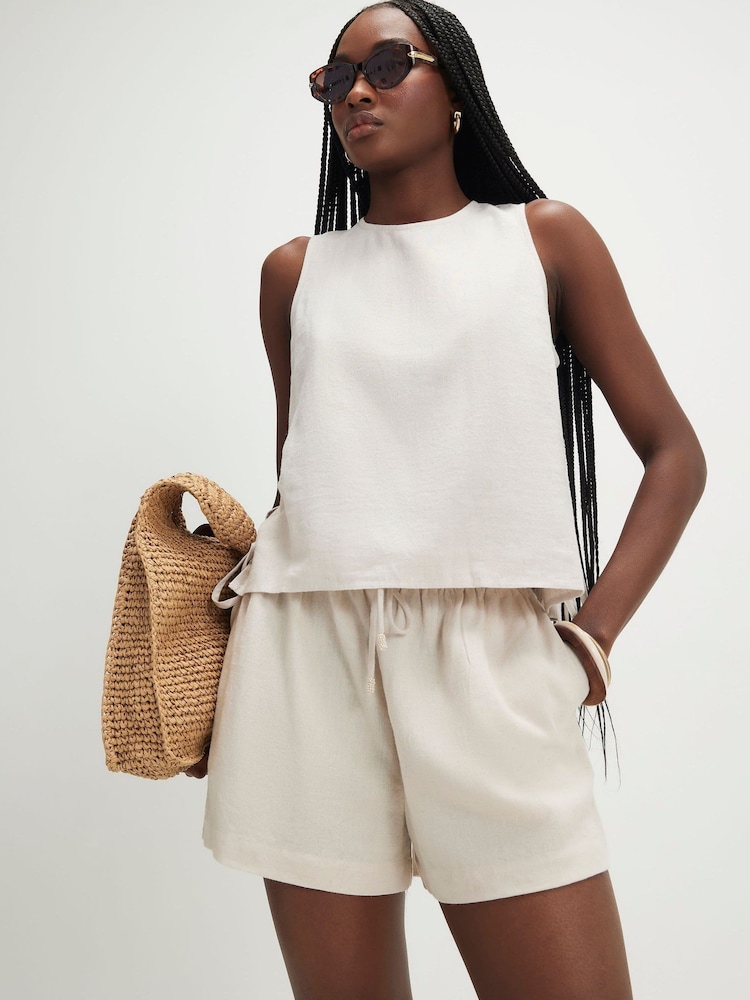 River Island Stone Linen Blend Tank Top and Short Set - Image 2 of 4