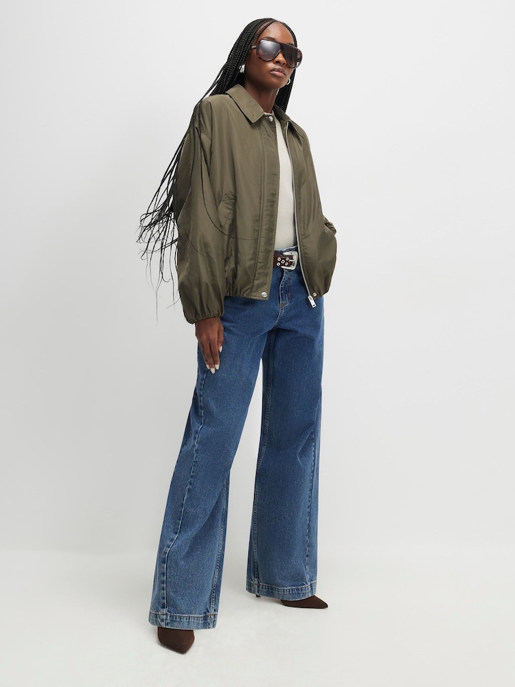 River Island Green Bubble Hem Bomber Jacket - Image 1 of 4 River Island Green Bubble Hem Bomber Jacket - Image 1 of 4